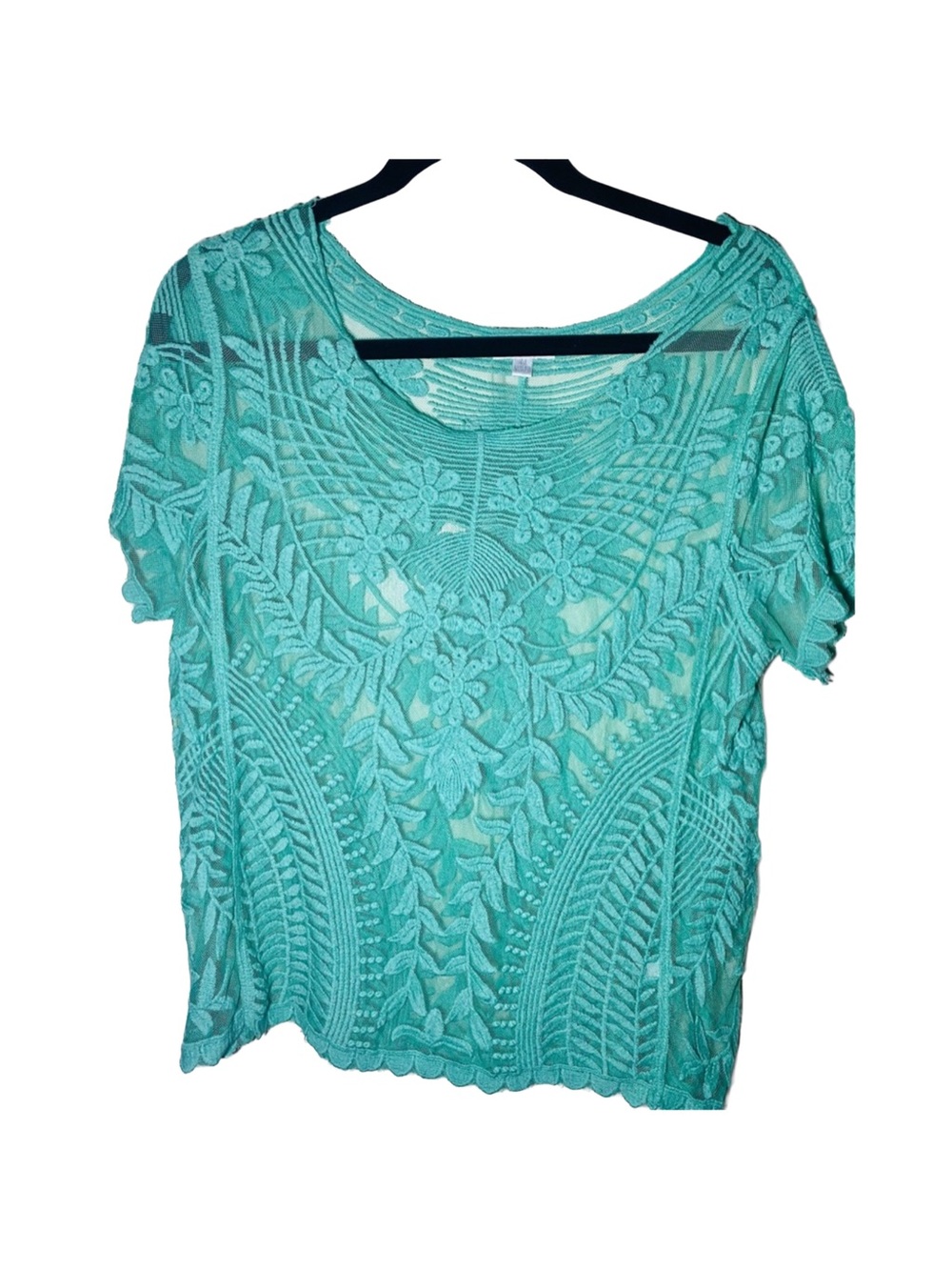 Charming Charlie Green Floral Lace Shirt Womens size M